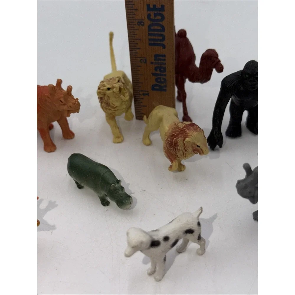 Vintage Miniature Animals Lot (13) Assorted Hard Plastic Wild Safari Gorilla Toy